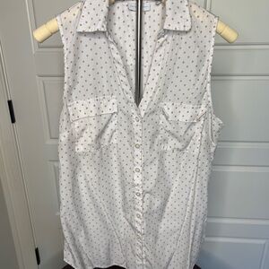 New York & Company White and Gold Polka Dot Sleeveless Shirt